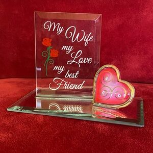 Glass Baron “My Wife My Love My Best Friend” Glass Plaque with Pink Heart Accent